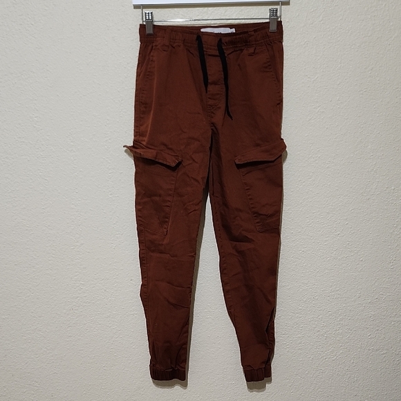 refuge Other - Refuge Brown Casual Jogger Pants with Elastic Waistband and Tapered Legs